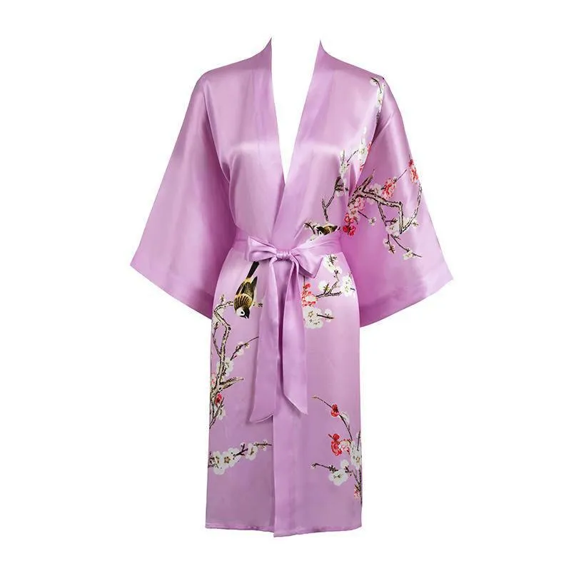 19 MM Pure Silk Kimono Robe Short Silk kimono Robe Cherry blossom Printed Silk Sleepwear
