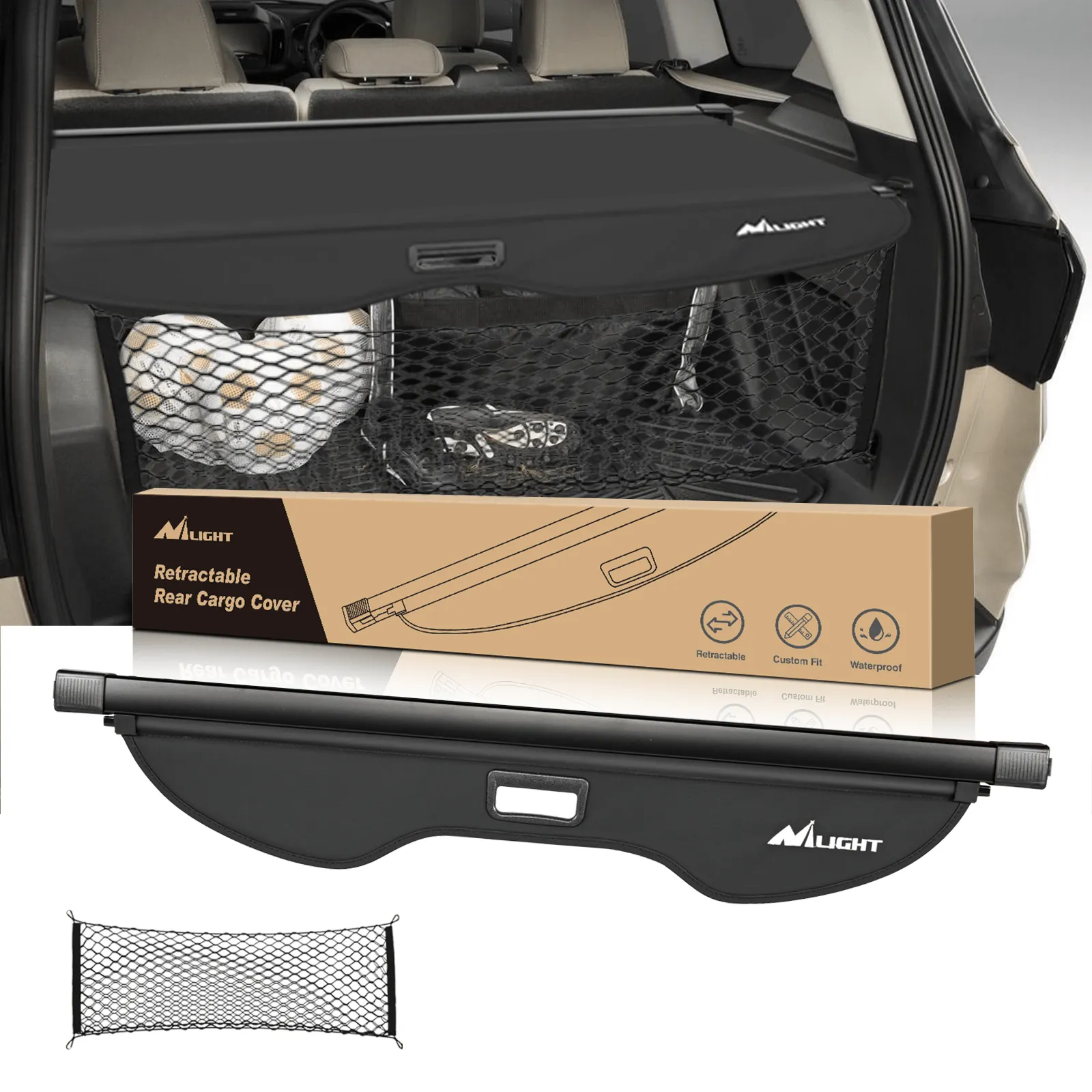 2013-2019 Ford Escape Retractable Trunk Cargo Cover With Trunk Storage Net