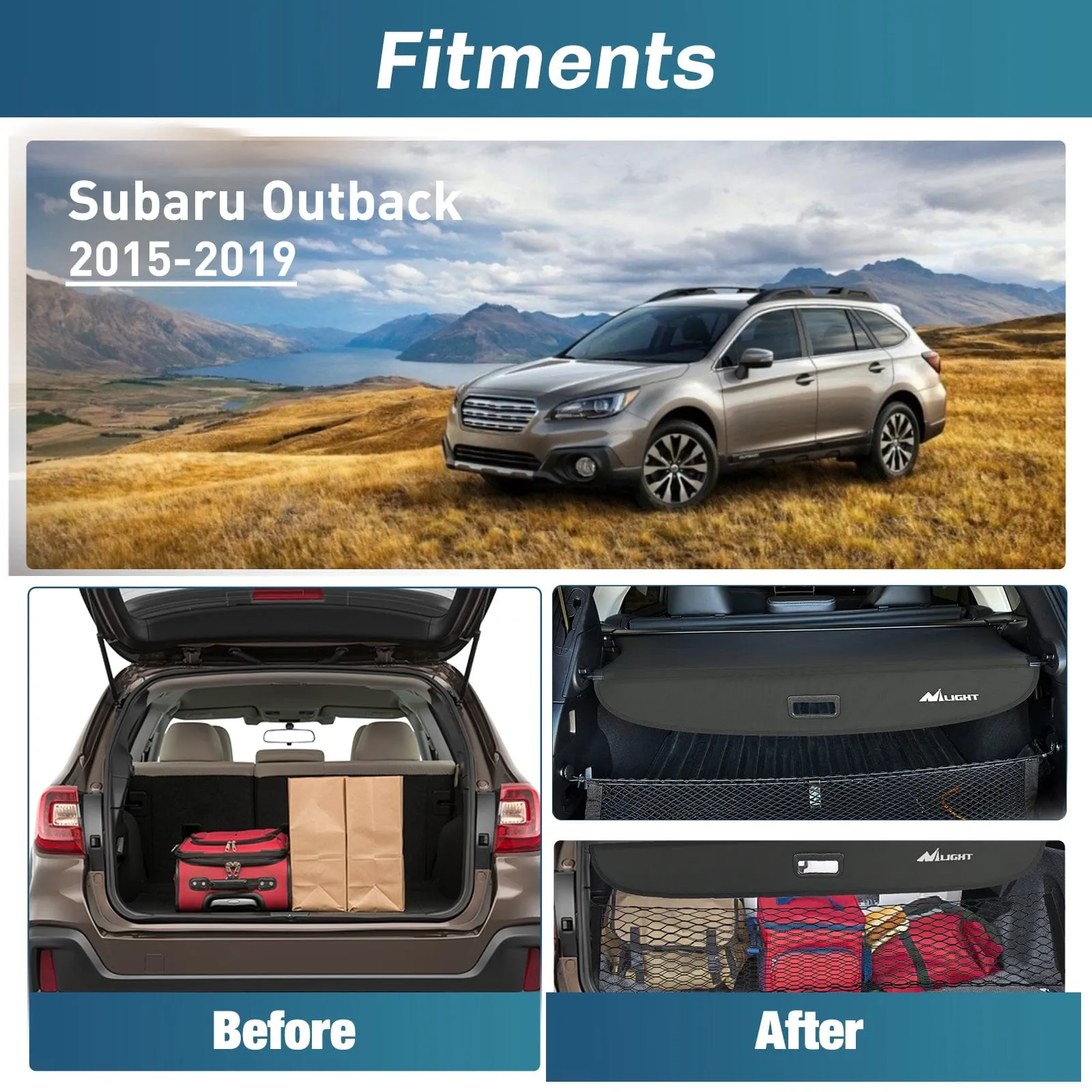 2015-2019 Subaru Outback Retractable Trunk Cargo Cover With Trunk Storage Net