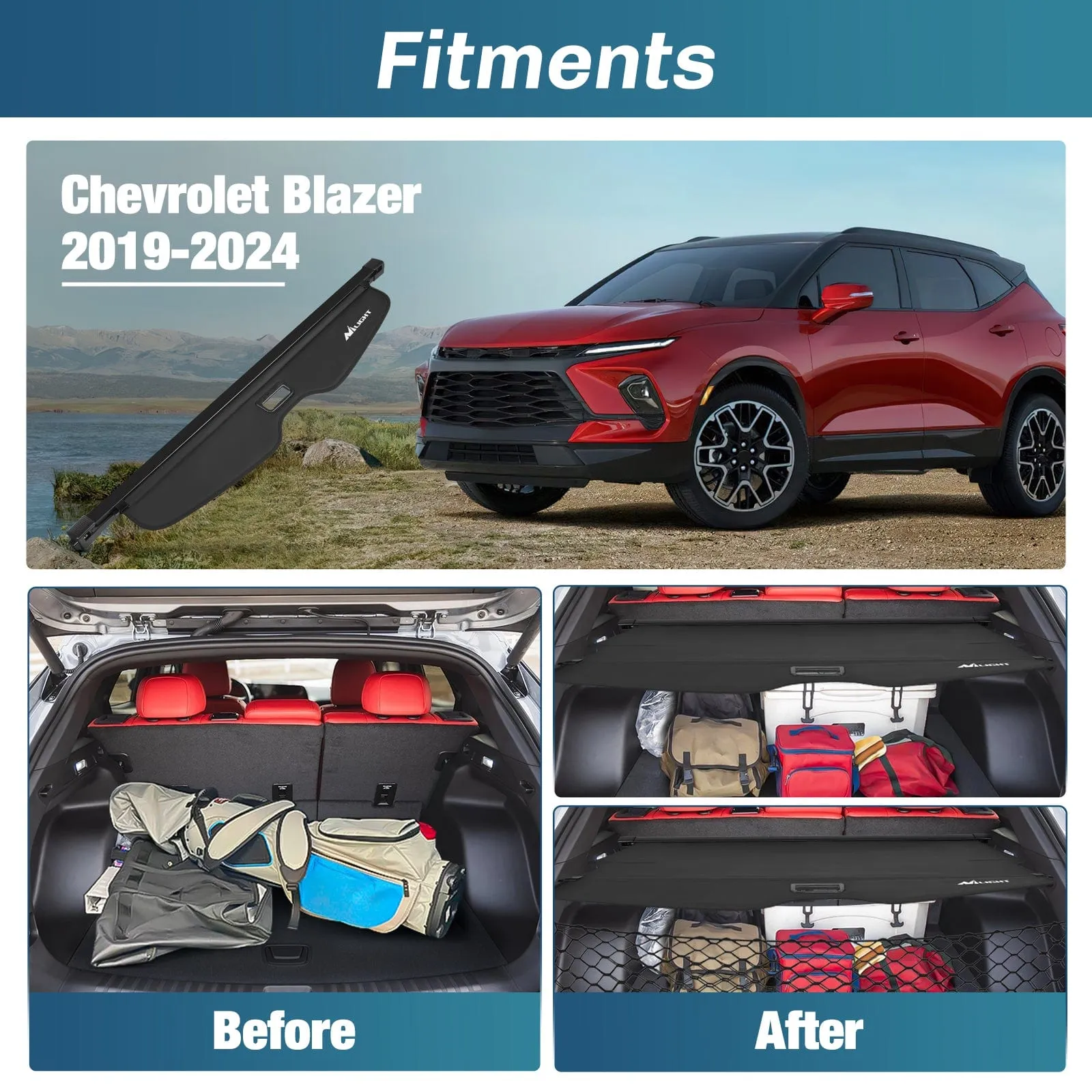2019-2025 Chevrolet Blazer Retractable Trunk Cargo Cover With Trunk Storage Net
