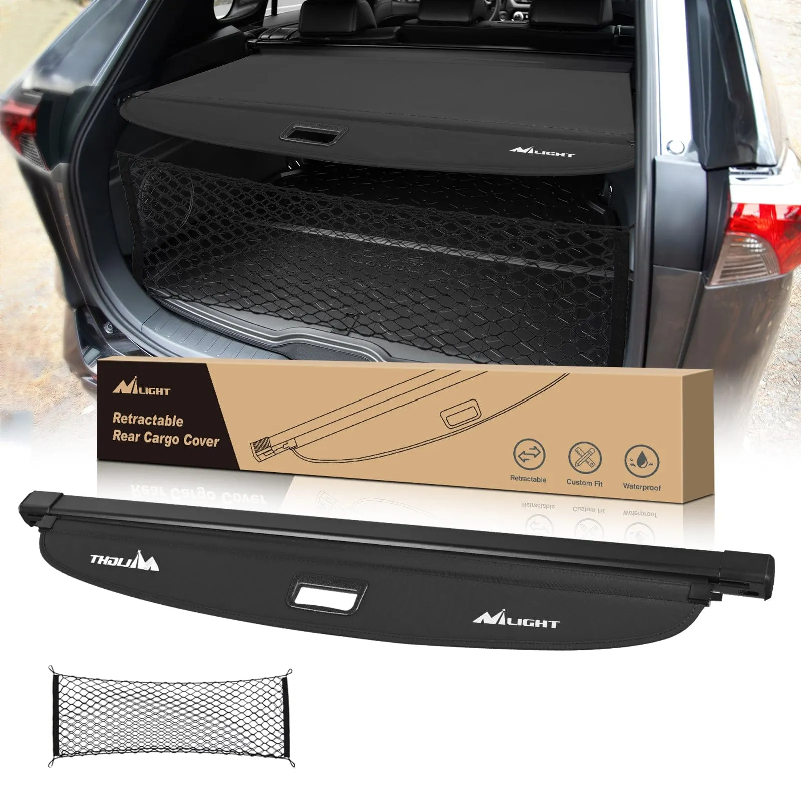2019-2025 Toyota RAV4 Accessories Retractable Trunk Cargo Cover with Trunk Storage Net