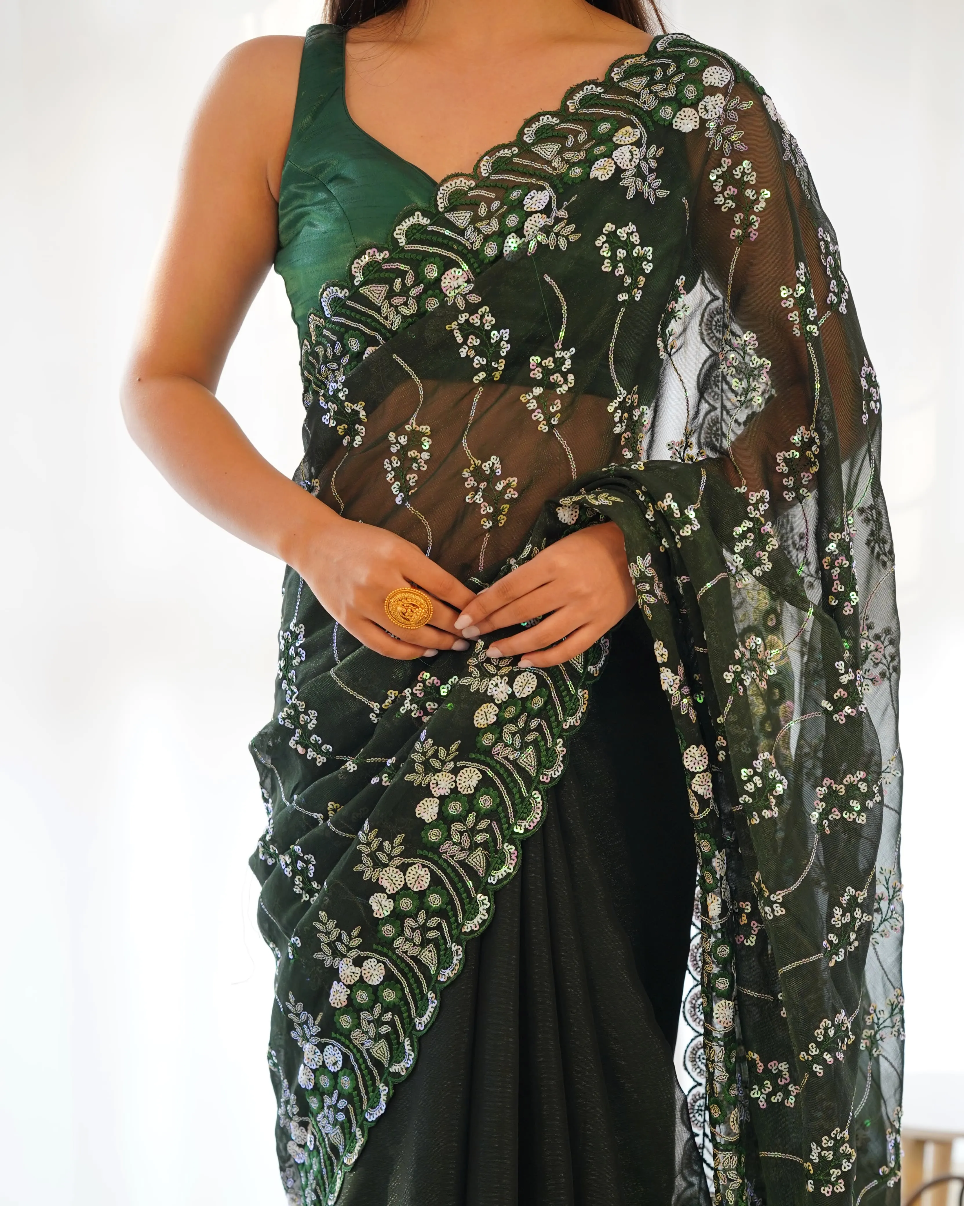 Beautiful Designer Simmar Bluminge Milky Tree Saree