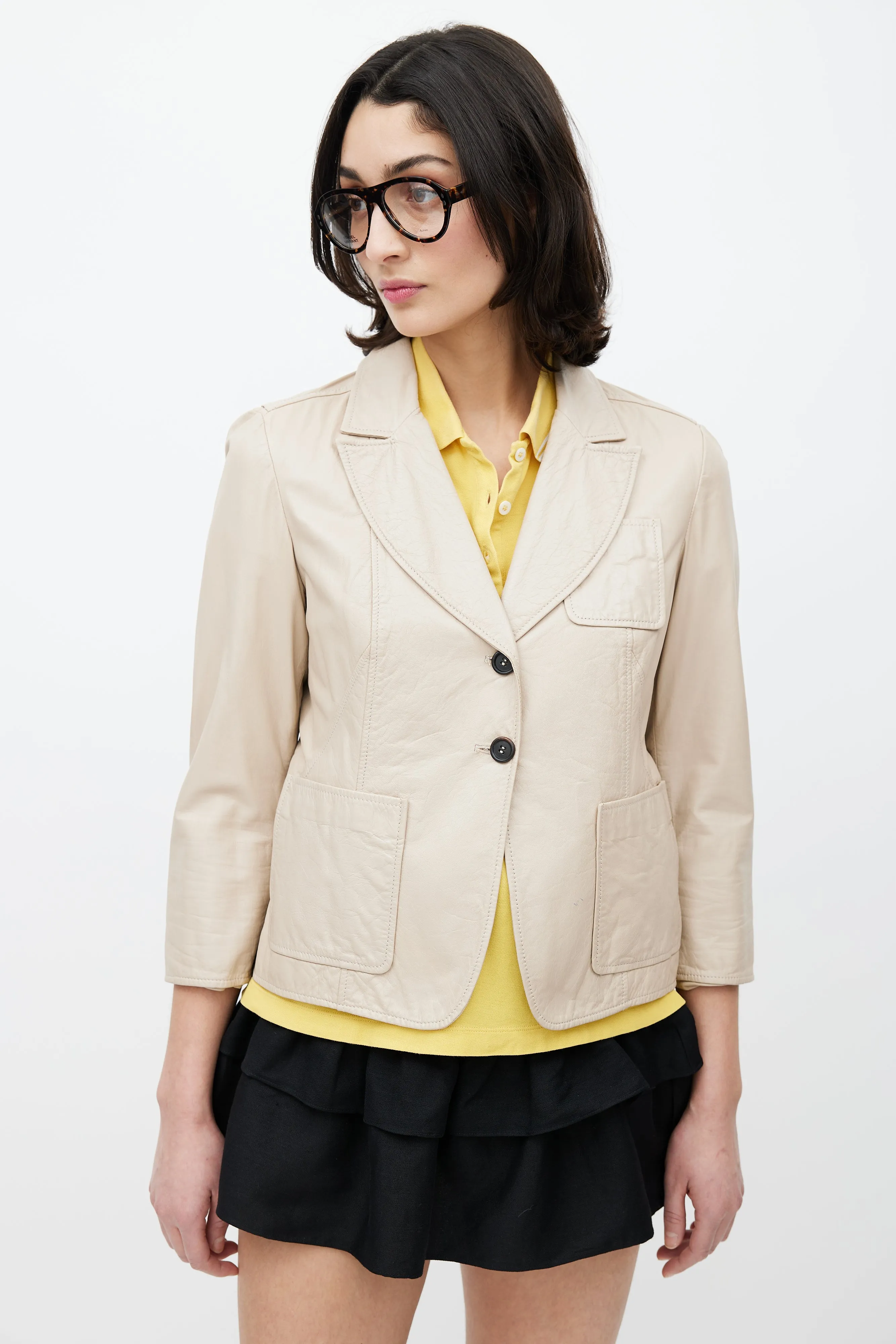 Beige Leather Blazer