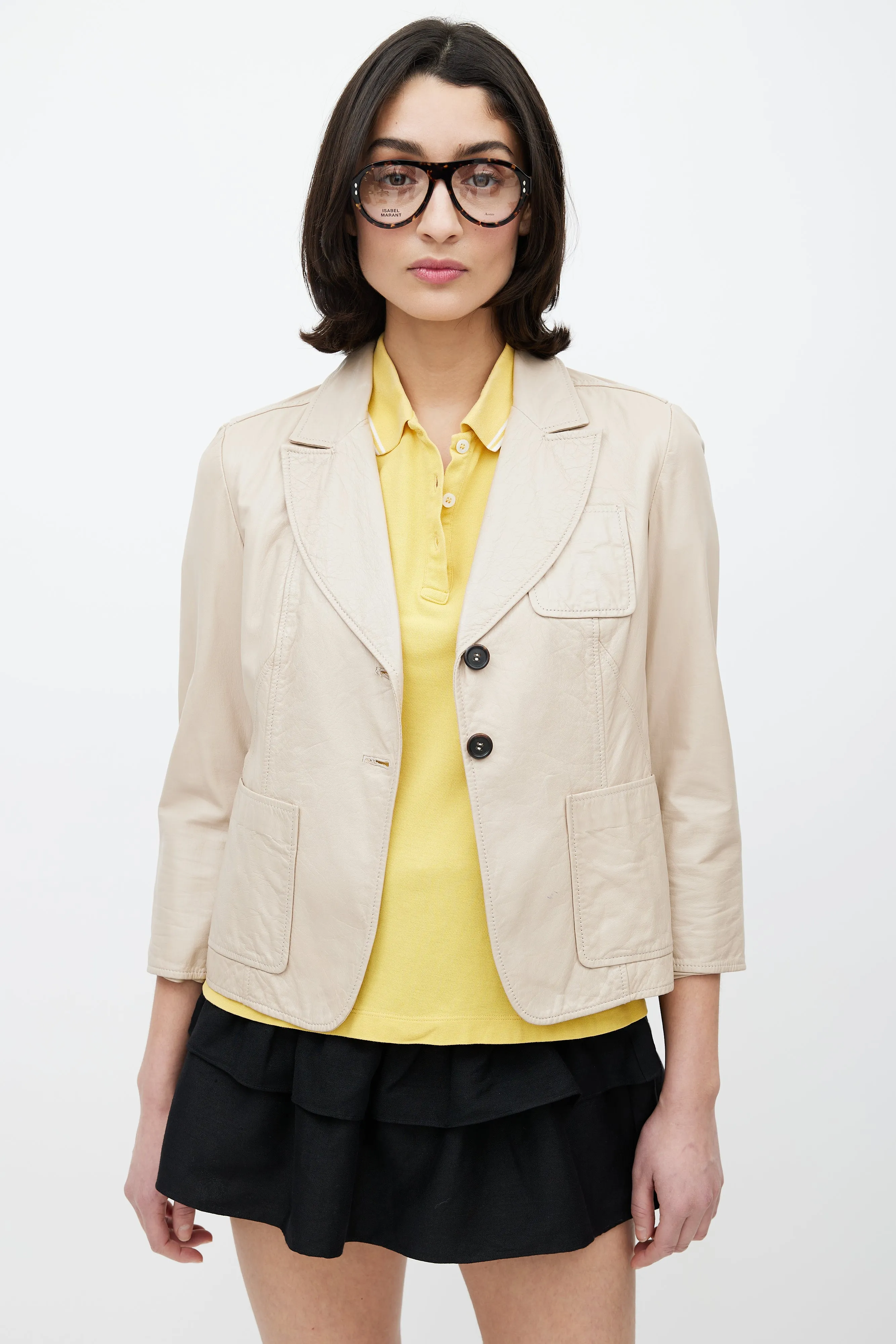Beige Leather Blazer