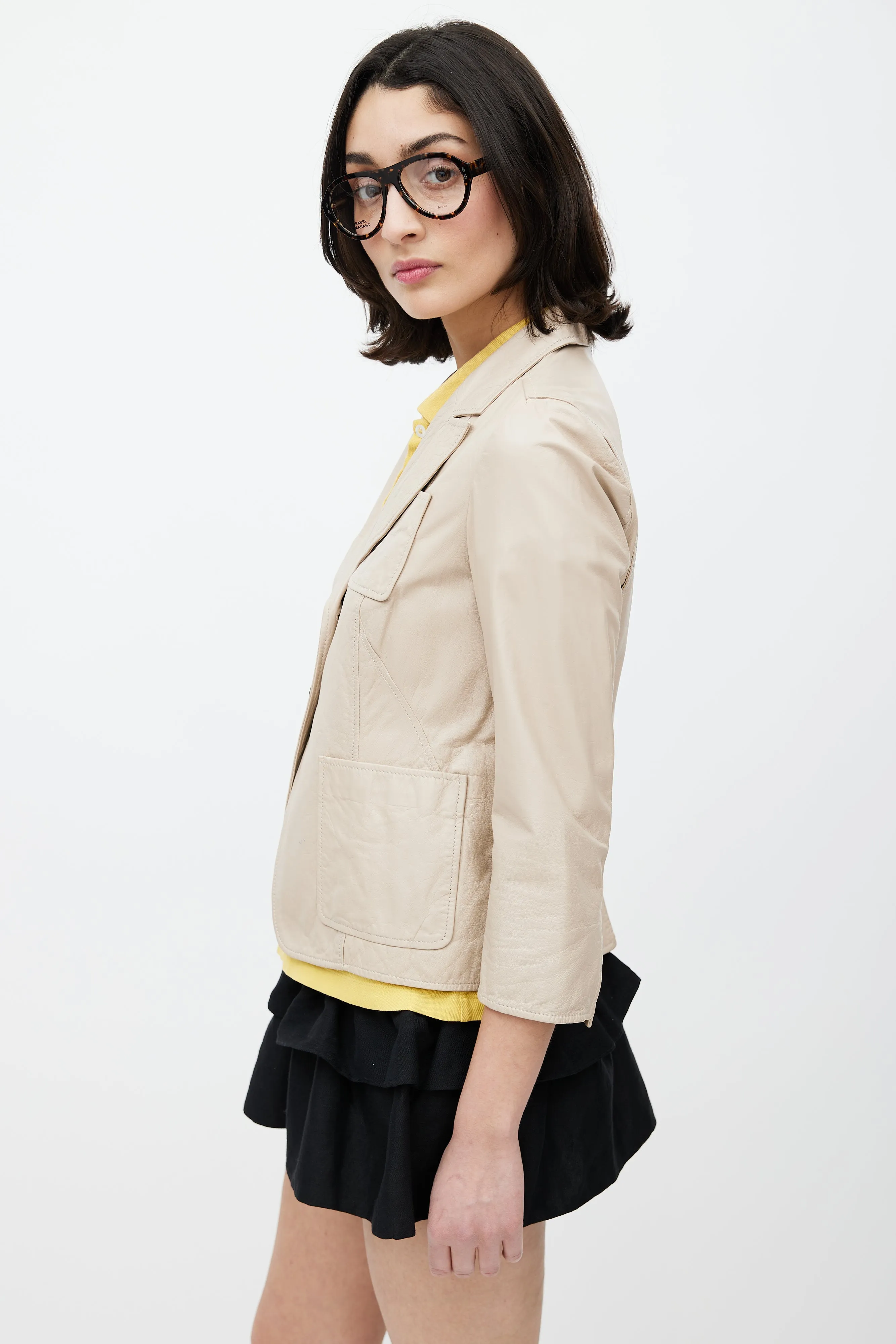 Beige Leather Blazer