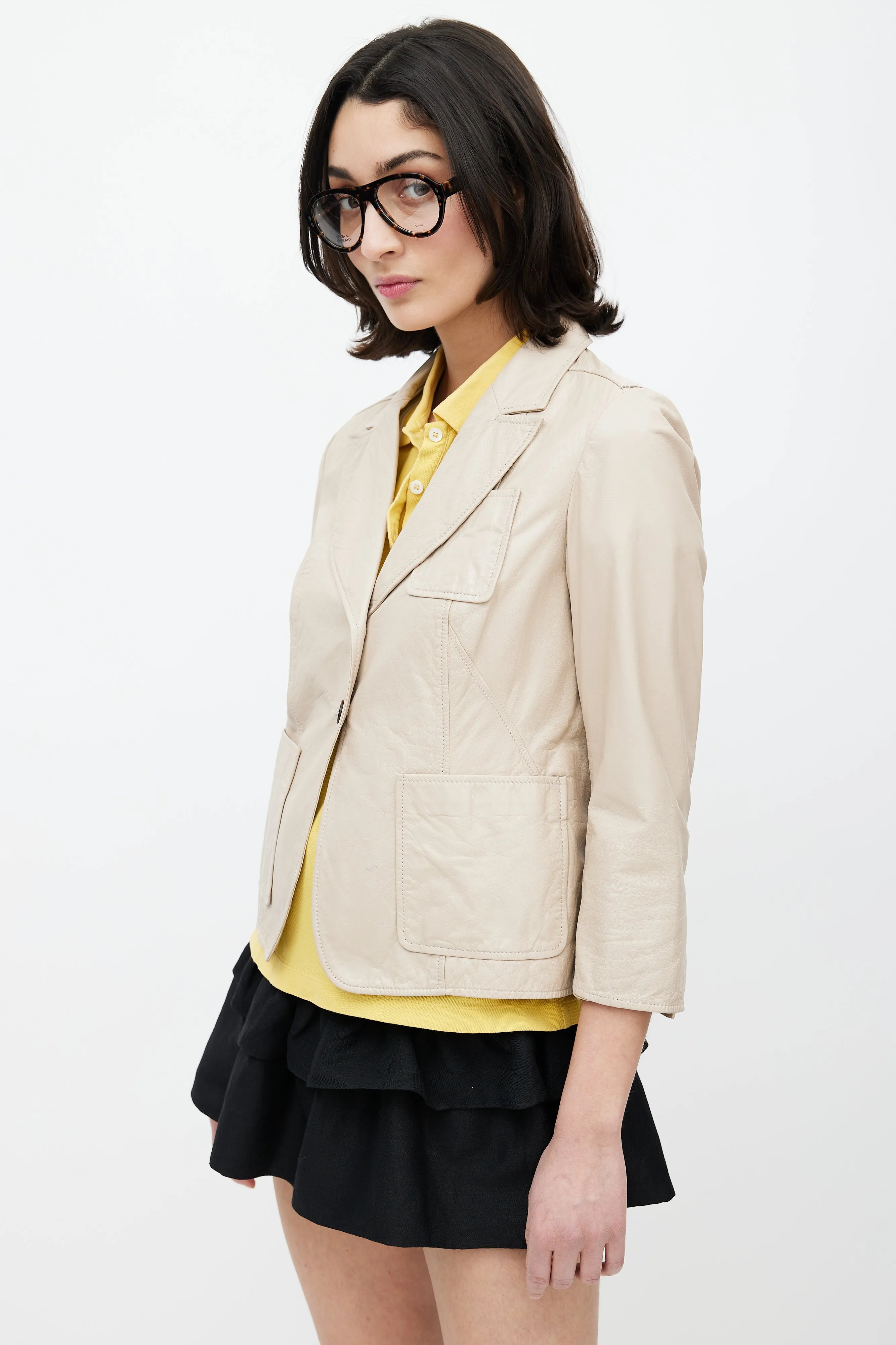 Beige Leather Blazer