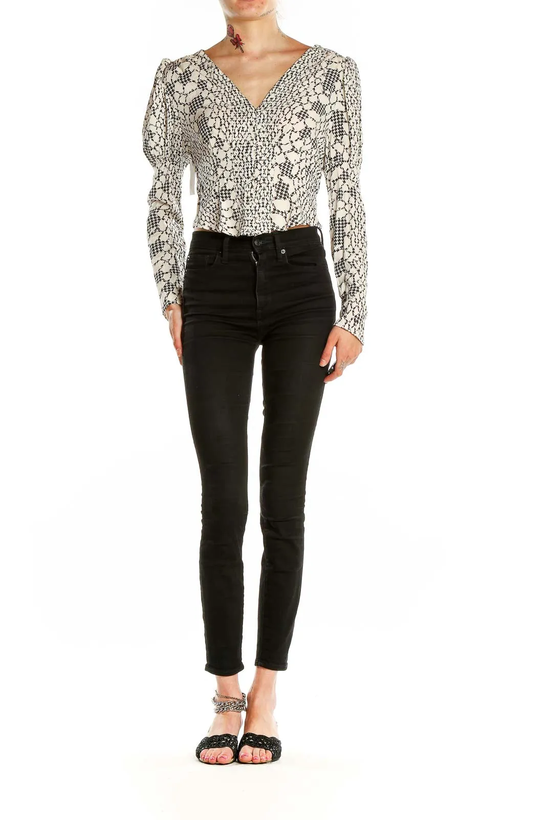 Black and White Floral Lace Crop Top