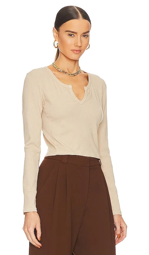 Bobi Split V Neck Crop Top in Tan