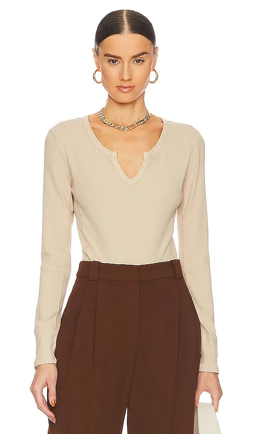 Bobi Split V Neck Crop Top in Tan