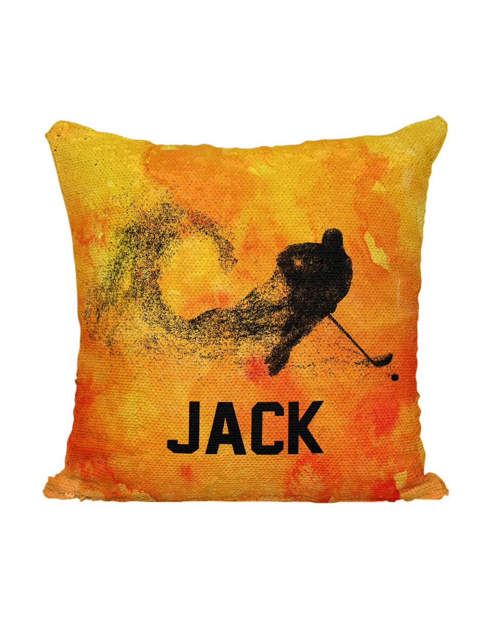Custom Sequin Hockey Pillow with Watercolor Background