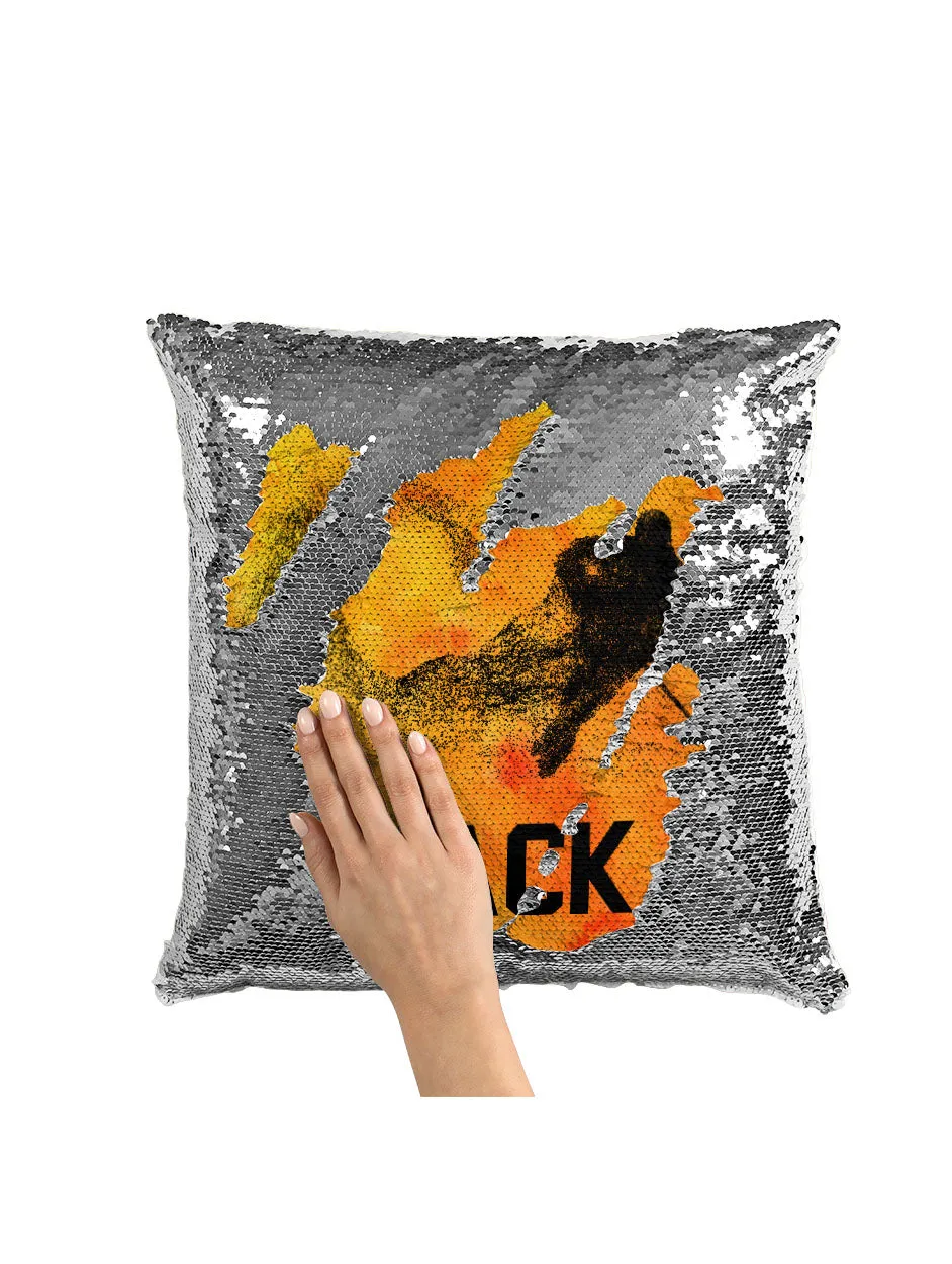 Custom Sequin Hockey Pillow with Watercolor Background