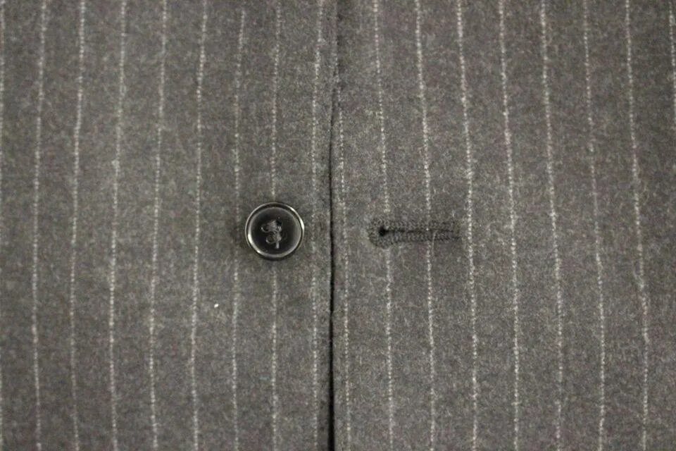 Dolce & Gabbana Gray Striped Wool Logo Vest Gilet