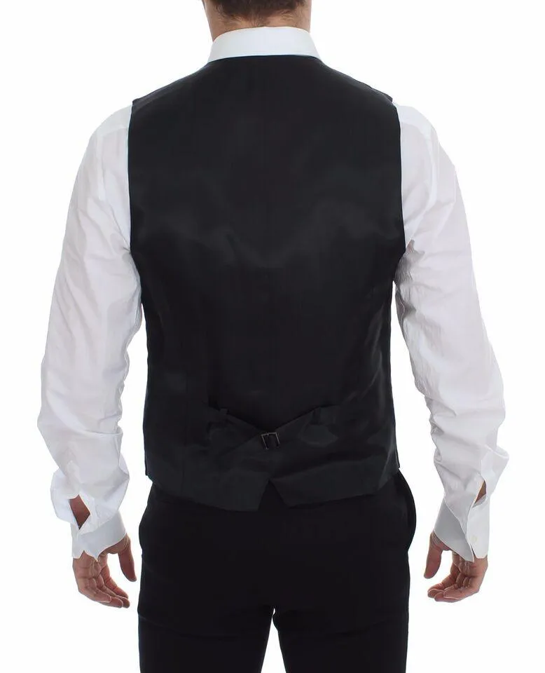 Dolce & Gabbana Gray Striped Wool Logo Vest Gilet