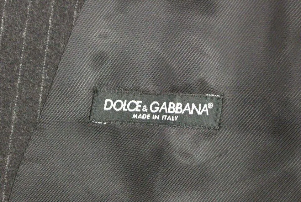 Dolce & Gabbana Gray Striped Wool Logo Vest Gilet