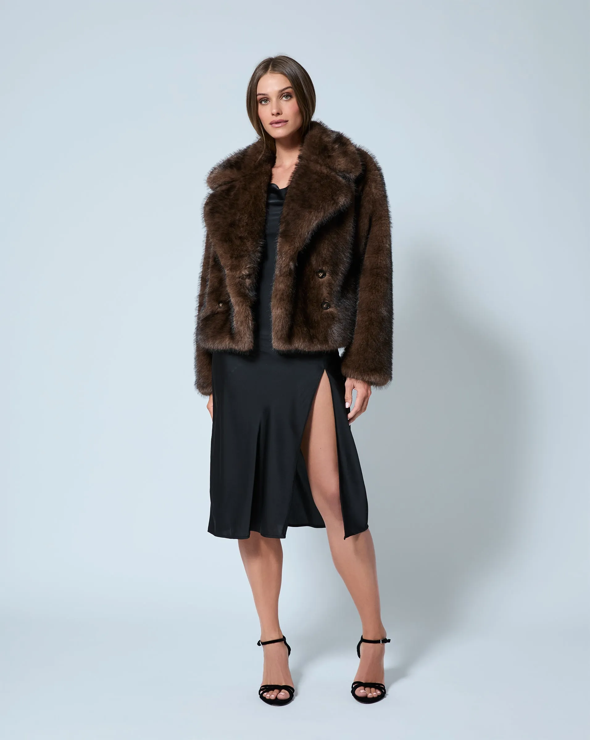 Double Breasted Faux Mink Fur Jacket