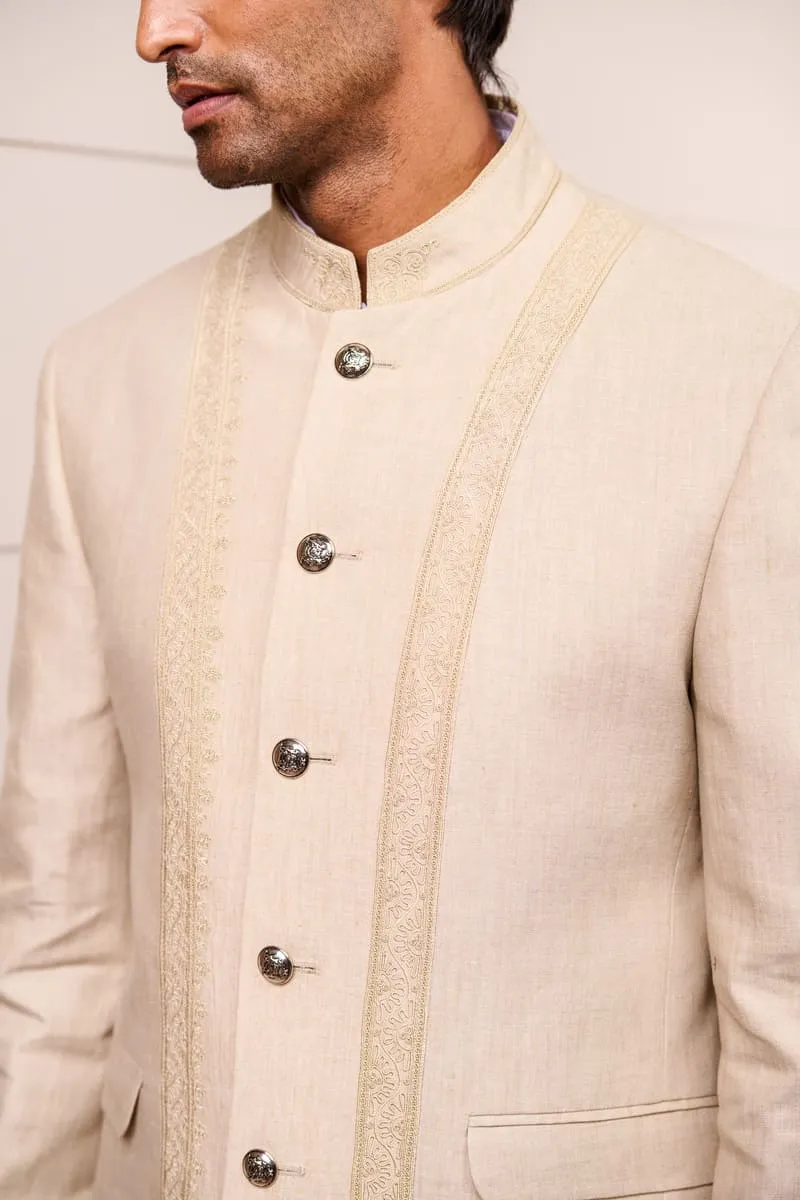 Khaki Linen Bandhgala