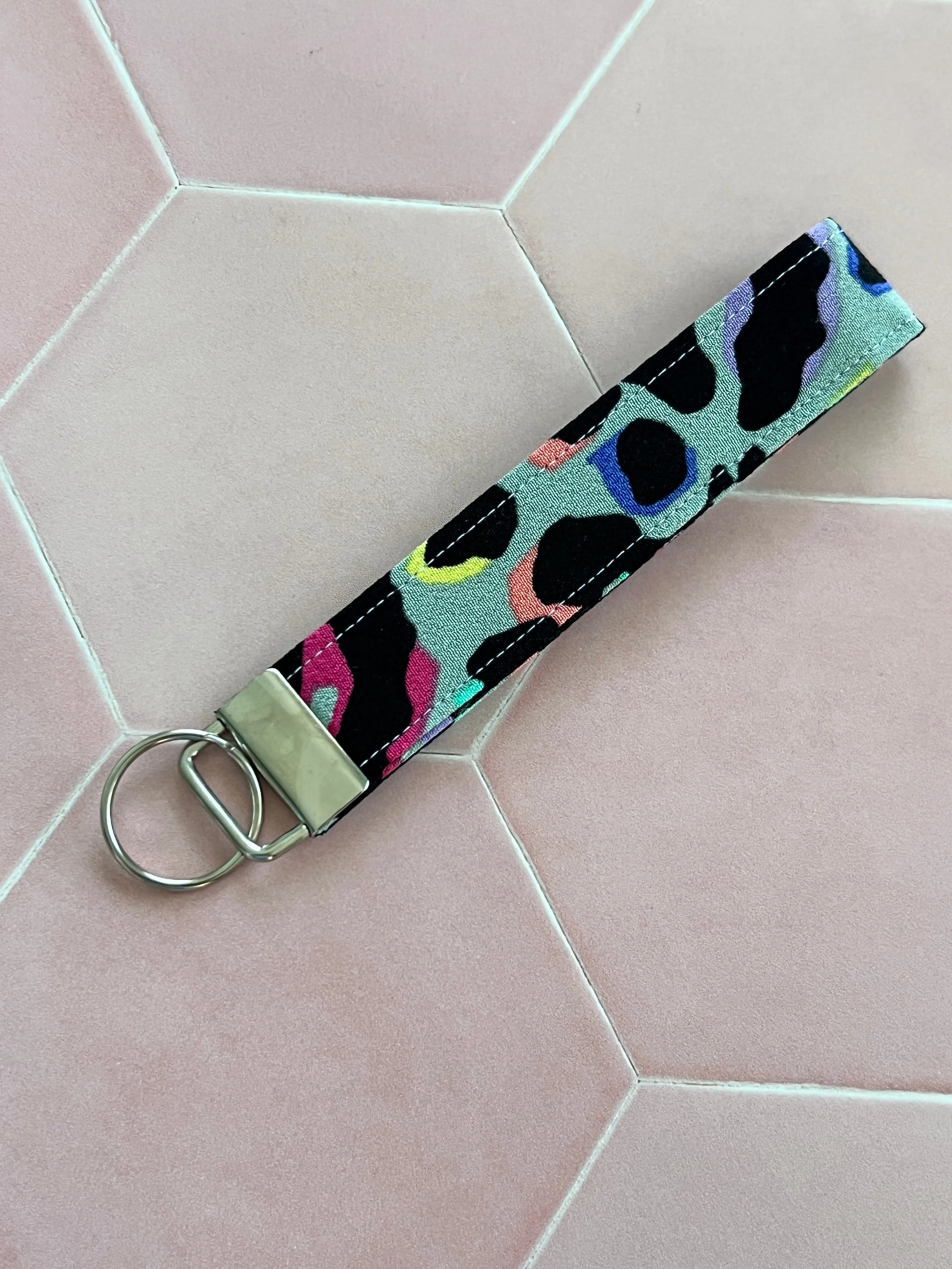 Khaki Rainbow Leopard Print Oversized Scrunchie and Wristlet Duo