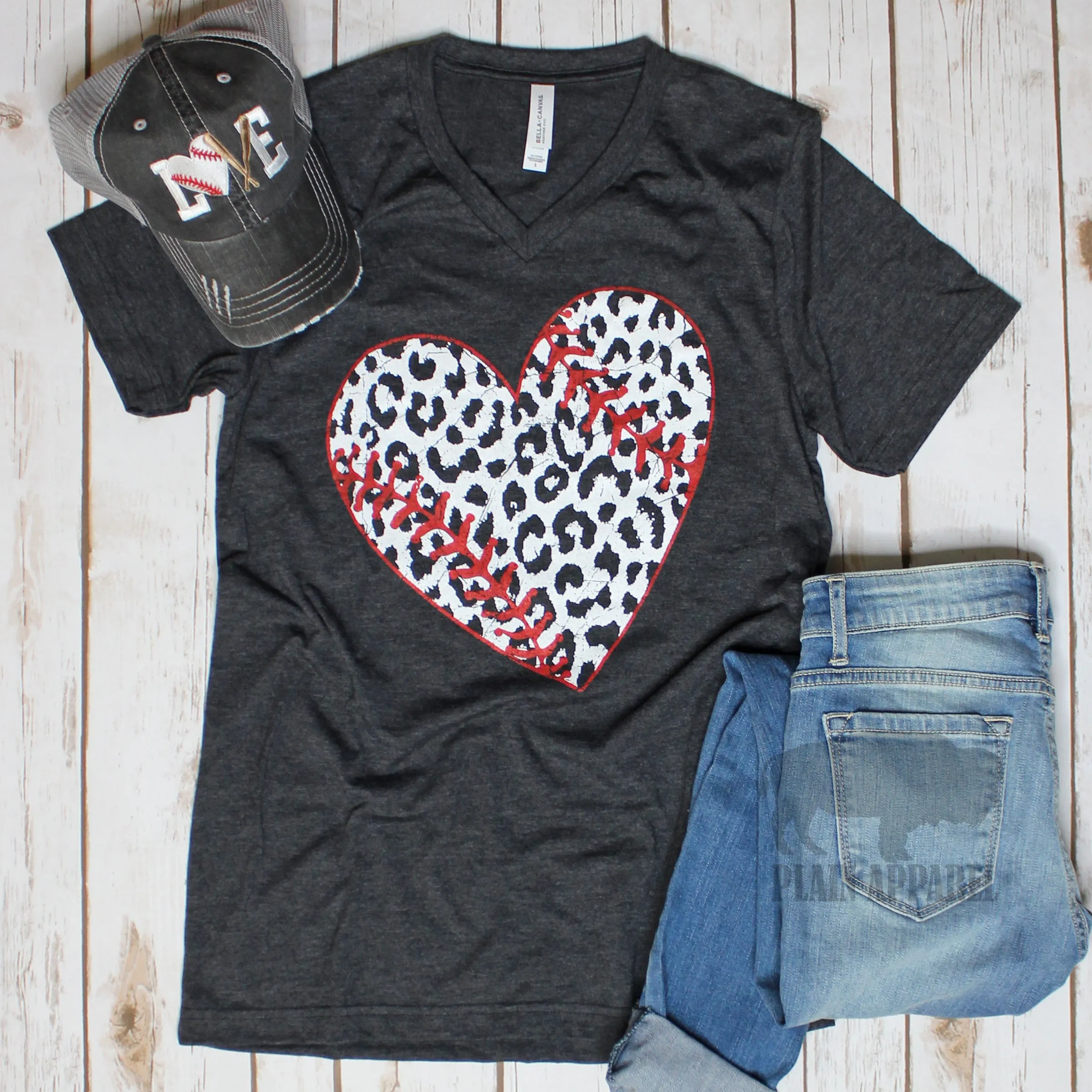 LEOPARD Baseball Heart V-Neck Tee