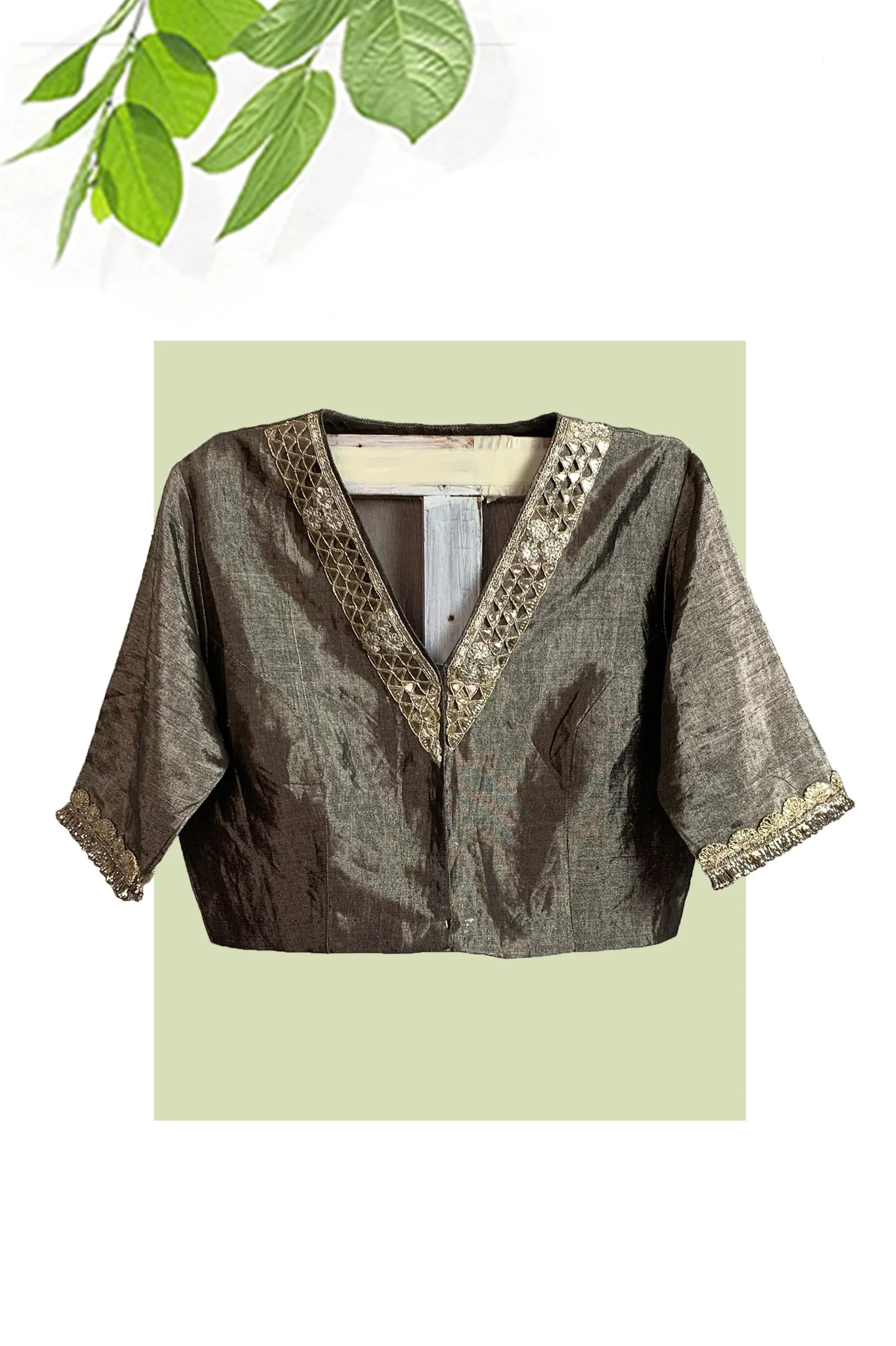 Silver Blouse with neck embroidered