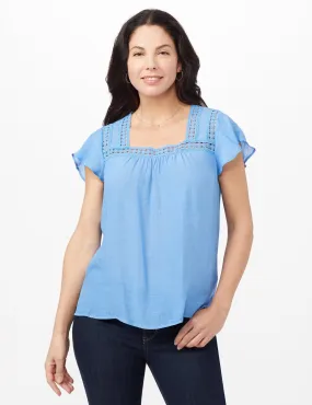 Textured Square Neck Crochet Trim Top