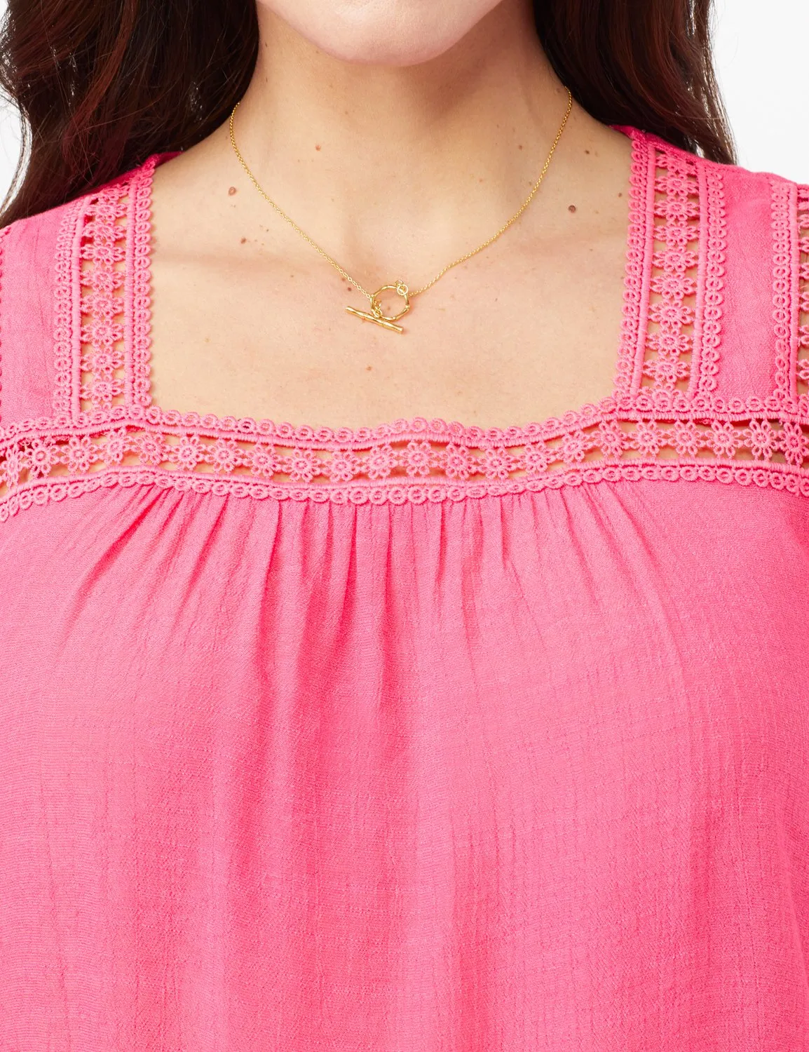 Textured Square Neck Crochet Trim Top