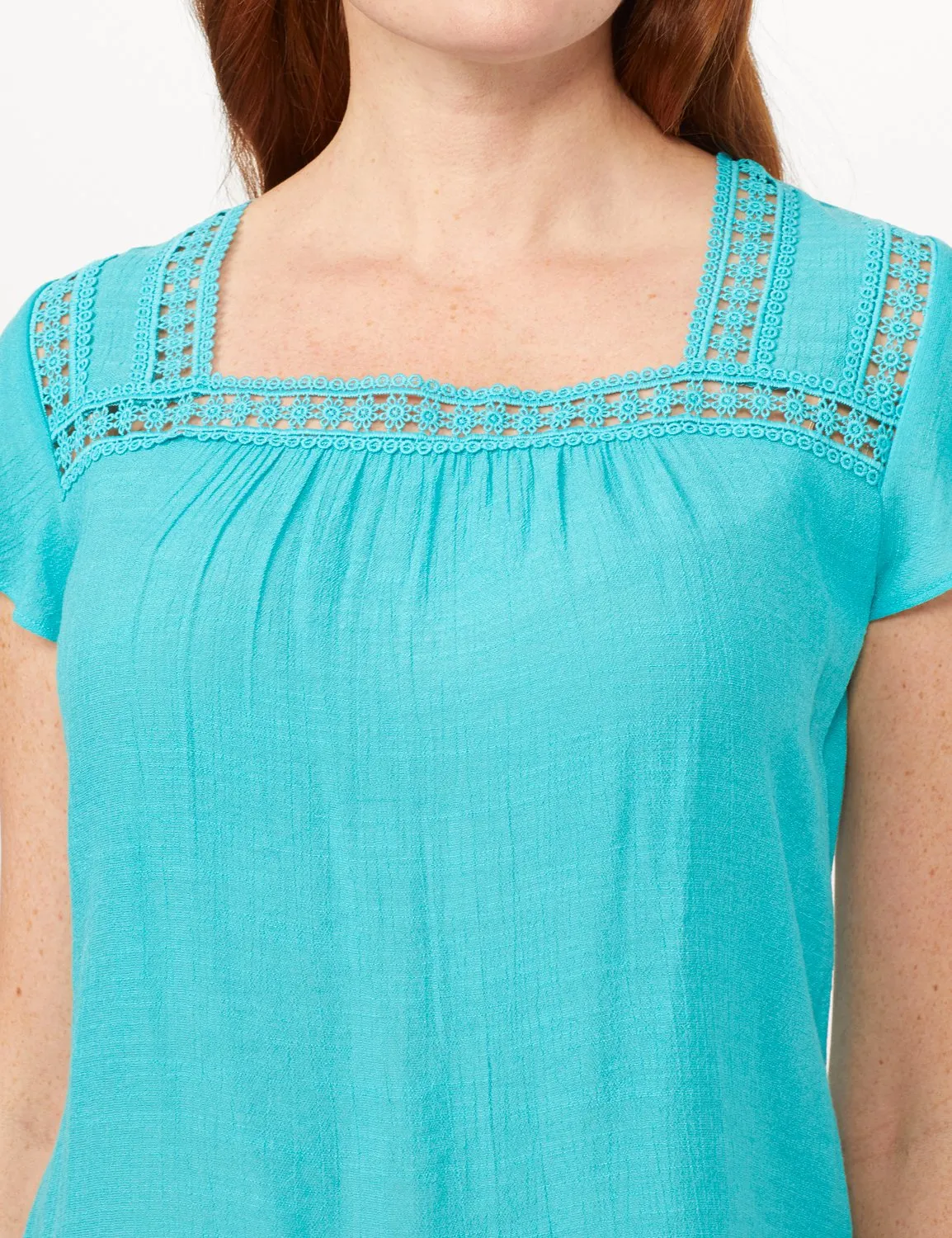 Textured Square Neck Crochet Trim Top