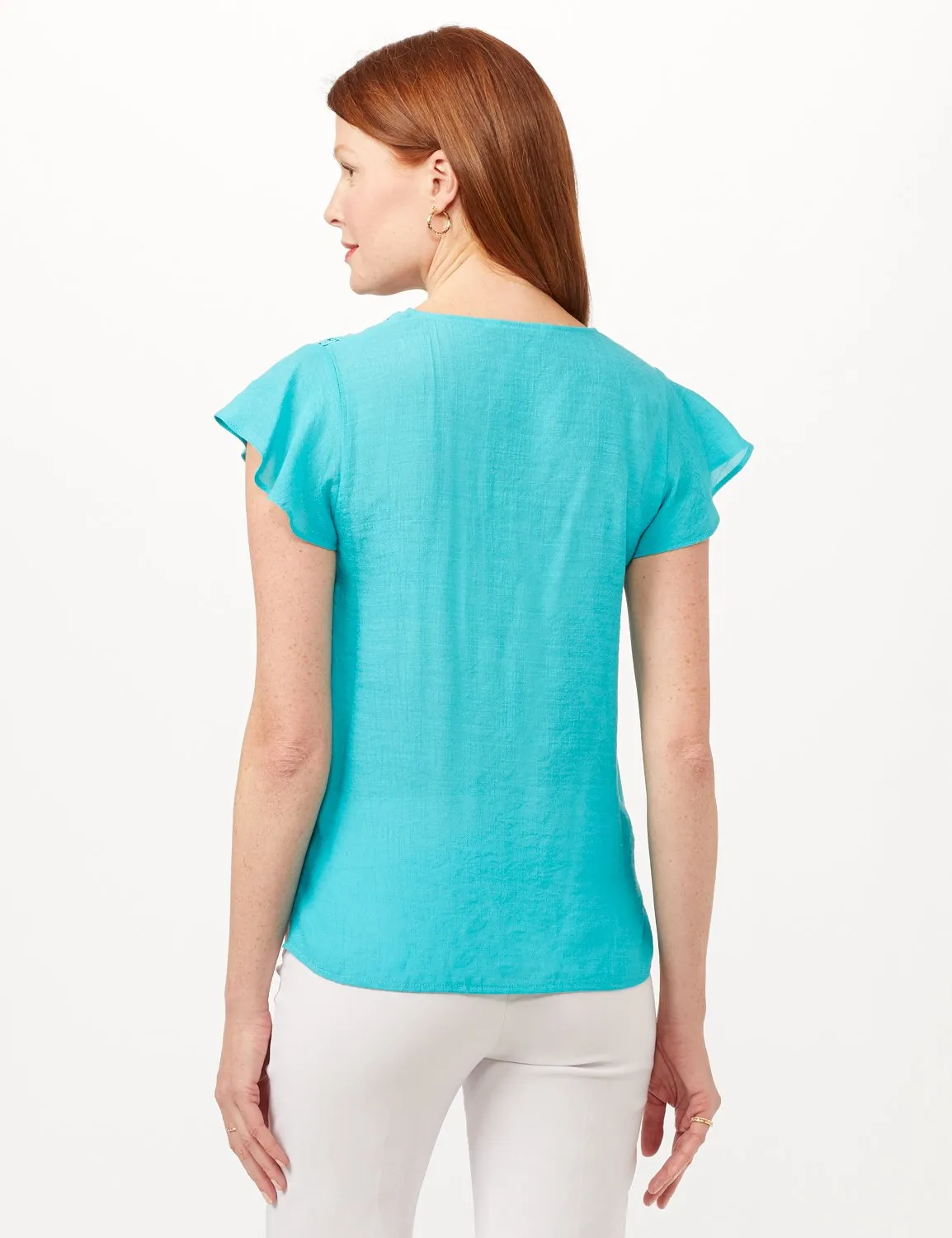 Textured Square Neck Crochet Trim Top