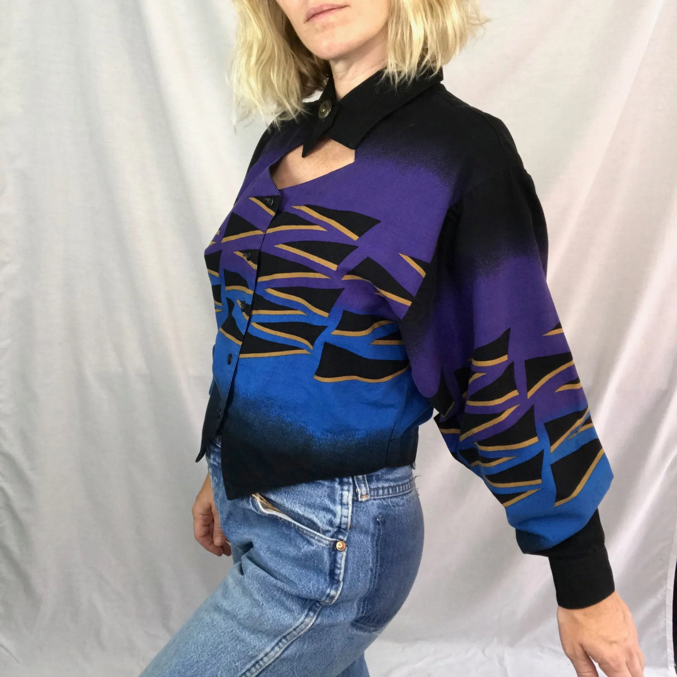 Vintage 80s 90s | Panhandle Slim Western Wear Rodeo Blouse Crop Top | Size M/L
